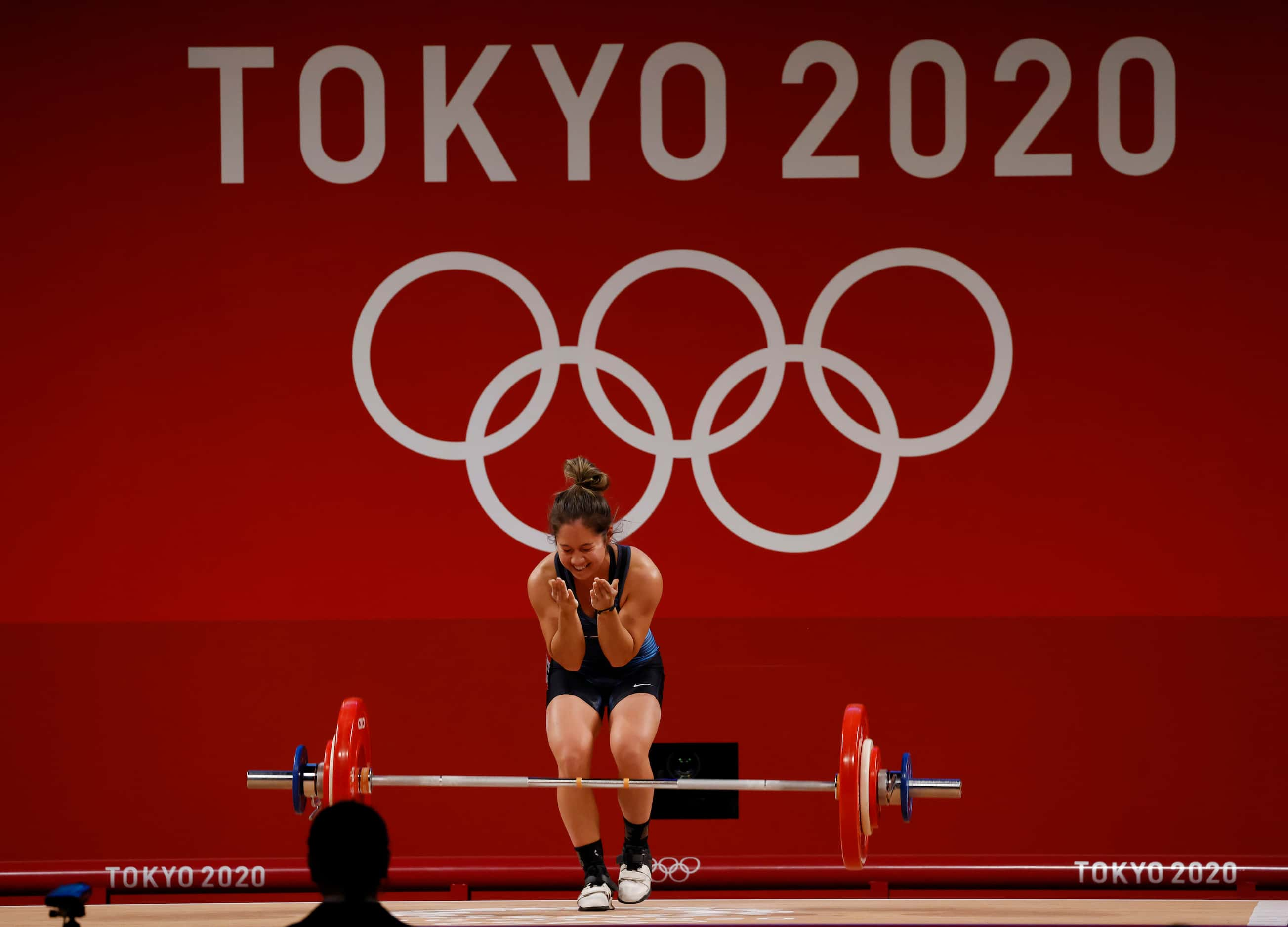 USA’s Jourdan Delacruz attempts to lift 89kg on her third attempt of the snatch round during...