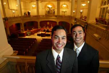 San Antonio city council member Julian Castro (L)  and twin brother Texas state...