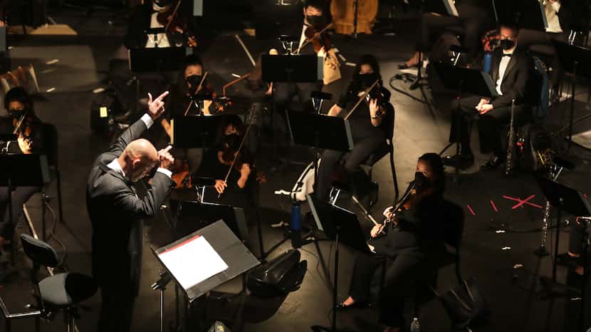 Music director Emmanuel Villaume conducts the Dallas Opera orchestra during a concert at the...