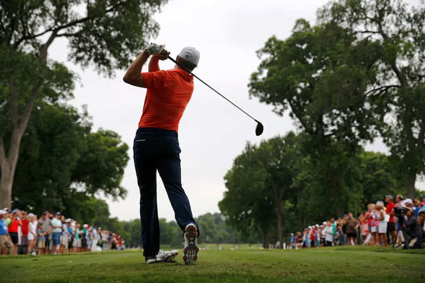 Jordan Spieth tees off on the 7th hole during the Colonial Pro-Am play at the Dean & DeLuca...