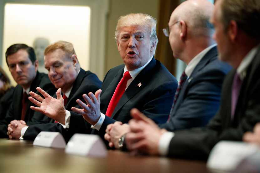 President Donald Trump speaks during a meeting with steel and aluminum executives in the...