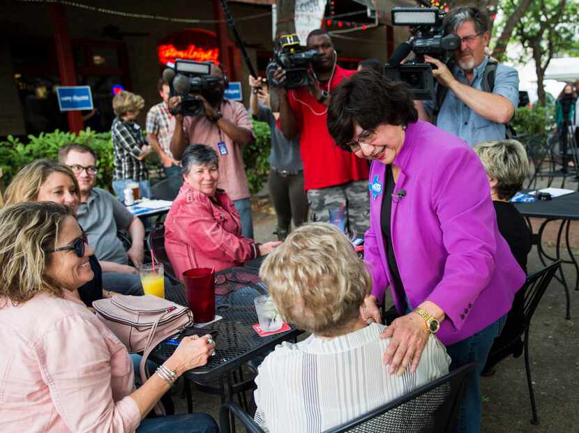 Gubernatorial candidate and former Dallas sheriff Lupe Valdez greets supporters at a...