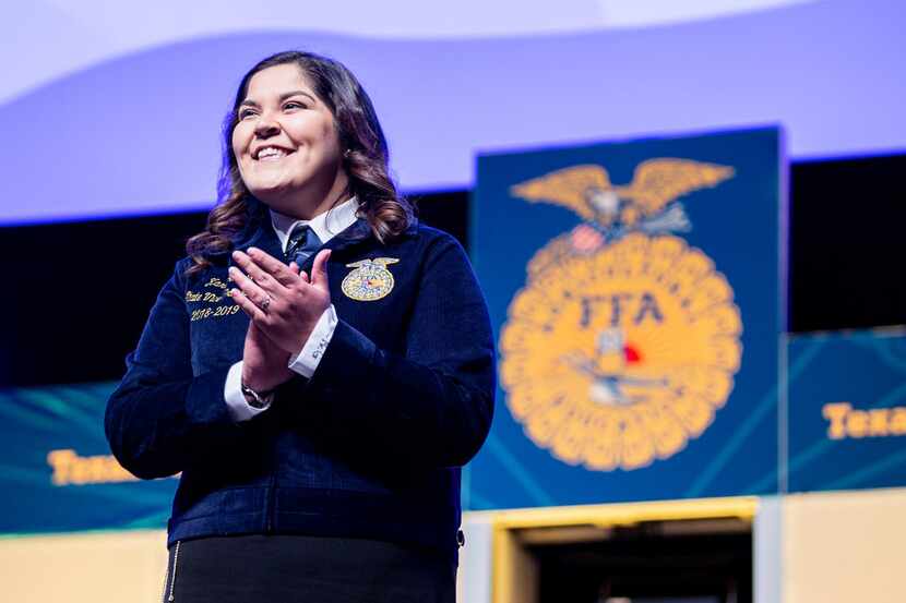 Outgoing FFA state officer and Texas A&M sophomore Kari Garcia, speaks during the State FFA...