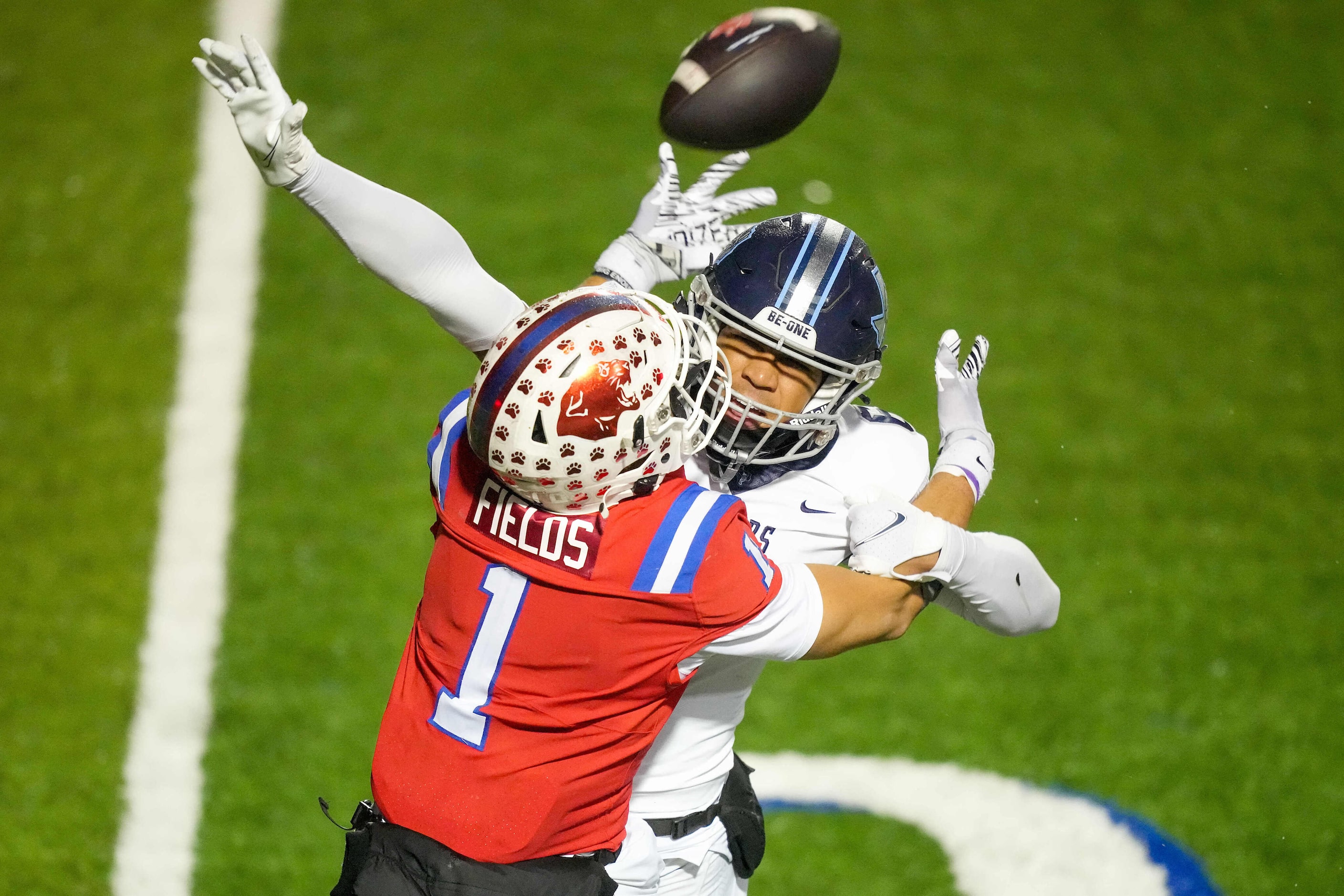 Argyle Liberty Christian defensive back Nick Blevins (6) breaks up a pass intended for...