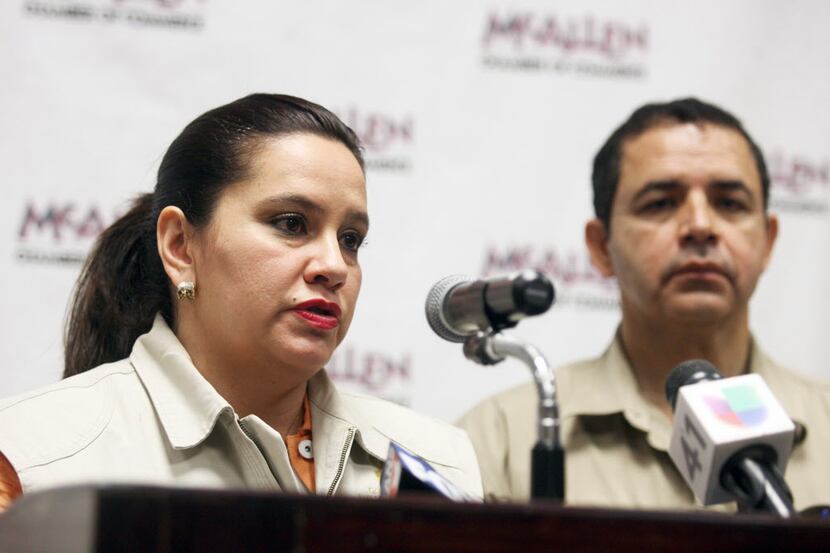 Ana Garcia de Hernandez, first lady of Honduras, speaks to the media about the immigration...