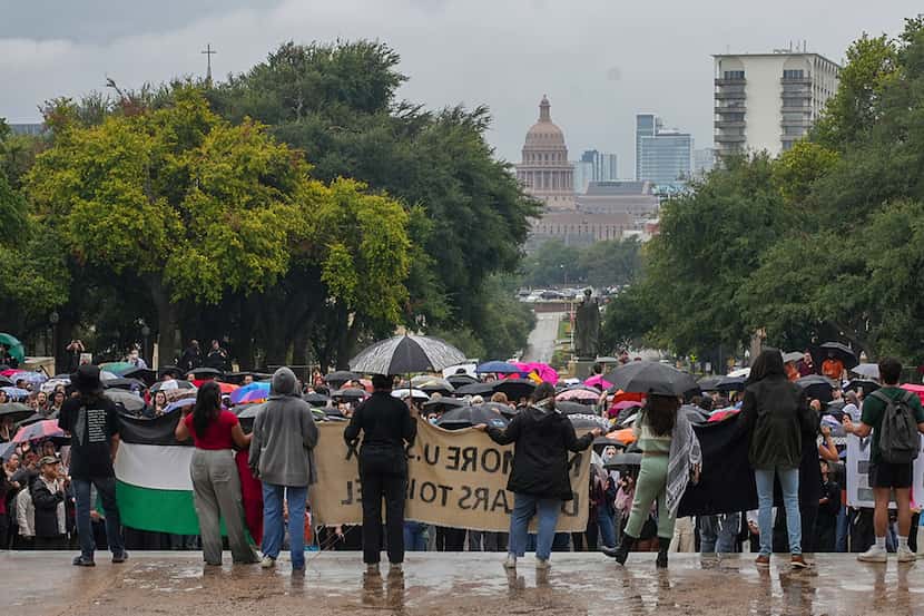 Thousands of University of Texas students demonstrate in support of Palestinians in front of...