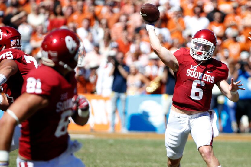 Oklahoma Sooners quarterback Baker Mayfield (6)passes the ball  in the second half of the...