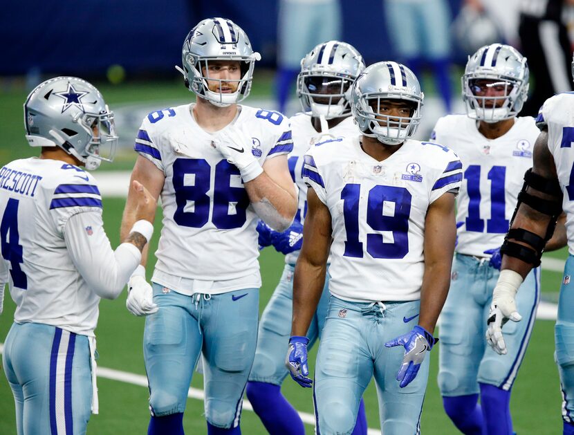 Dallas Cowboys receiving corp, tight end Dalton Schultz (86), wide receiver Michael Gallup...