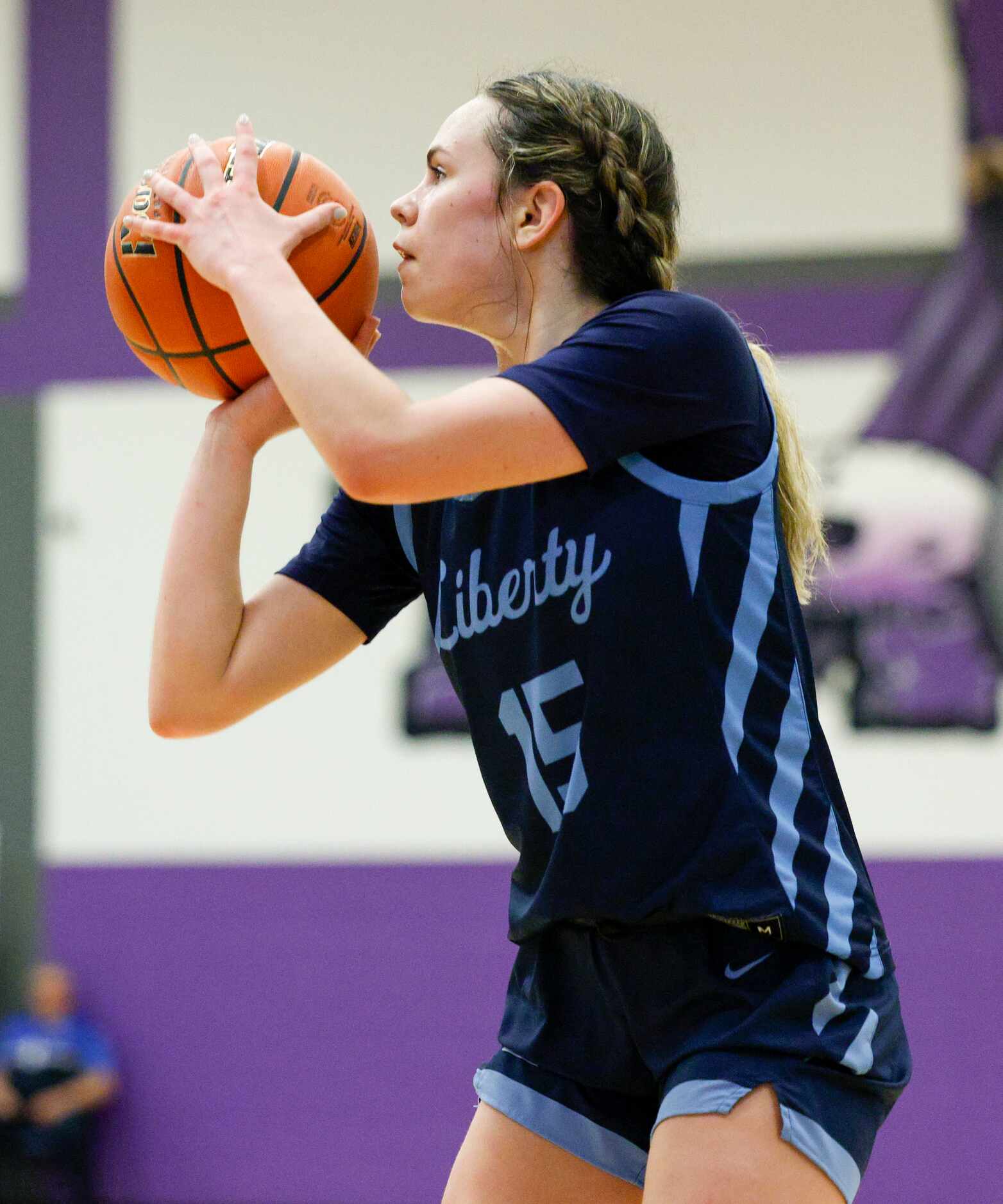 Argyle Liberty Christian guard Emma Martin (15) attempts a three-point shot during the...