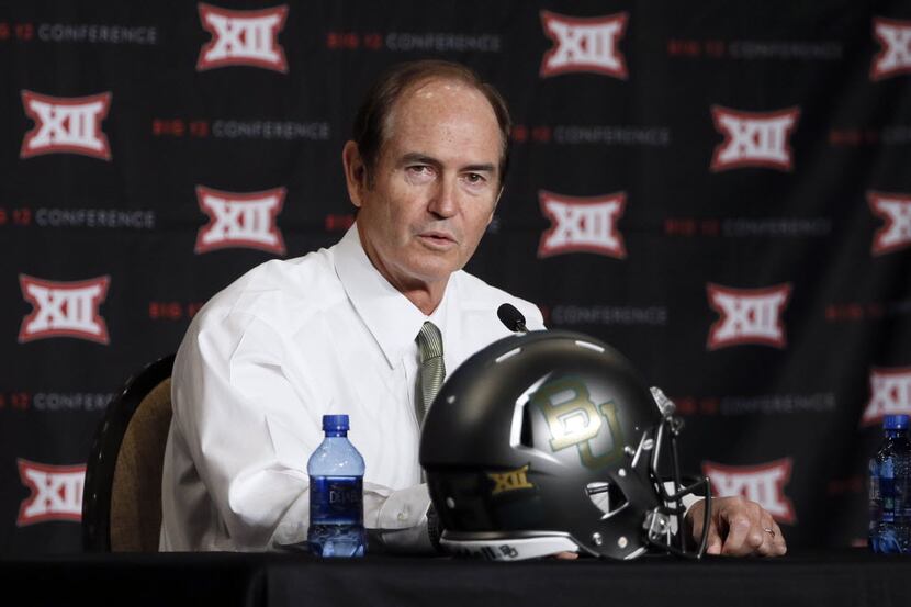 FILE - In this July 21, 2015, file photo, Baylor head coach Art Briles addresses attendees...