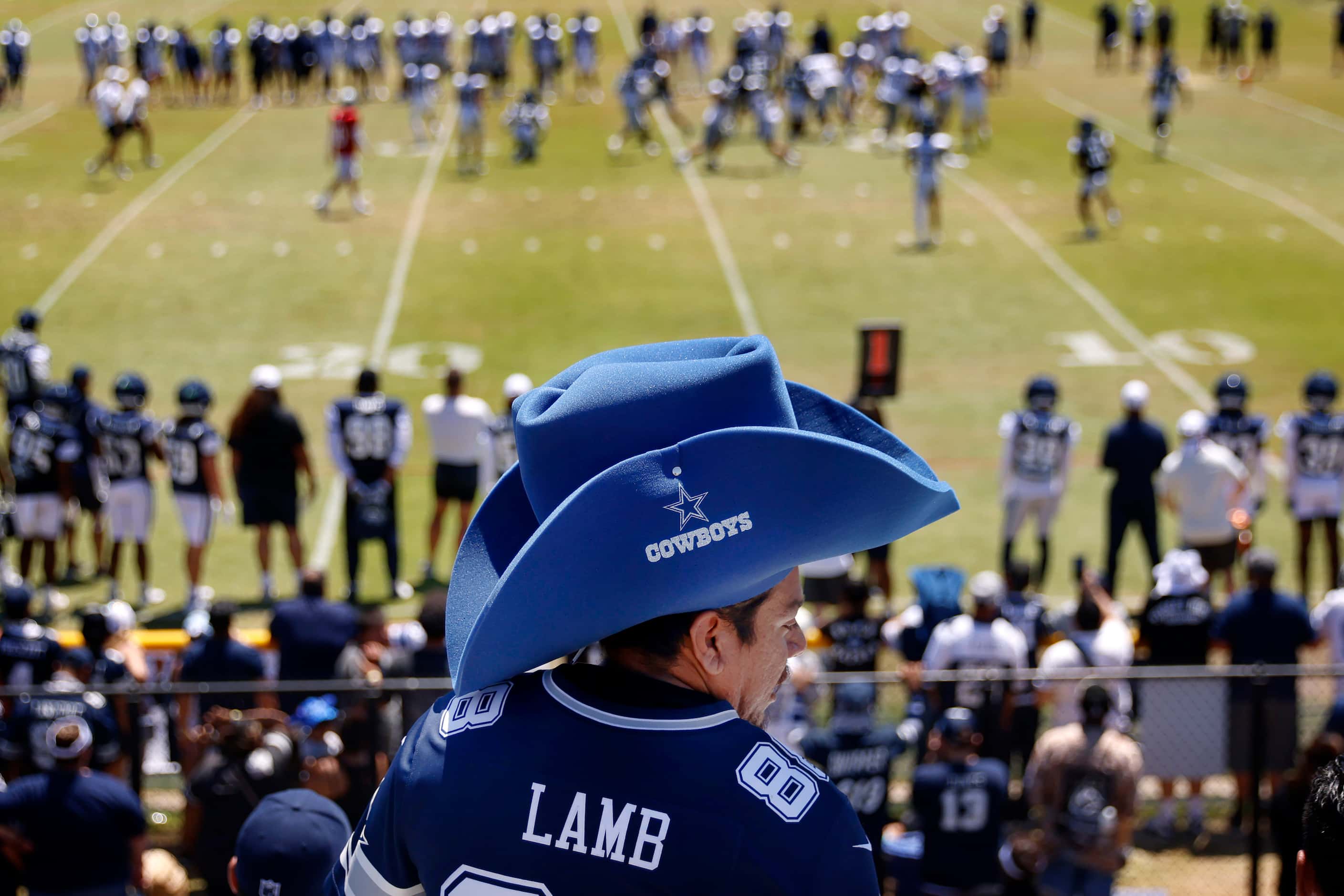 Dallas Cowboys fan Alex Garcia of Long Beach, California wore his styrofoam cowboy hat to...