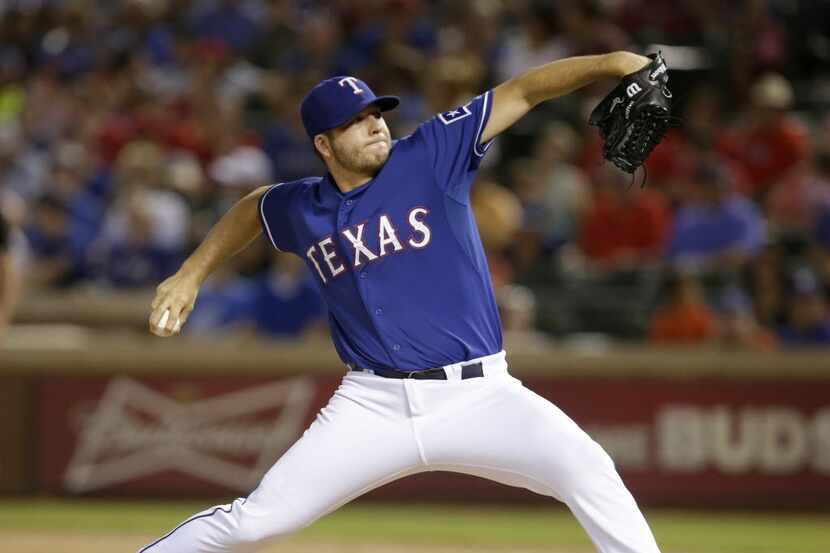 Texas Rangers relief pitcher Shawn Tolleson (37) throws in the 8th inning of MLB Baseball...