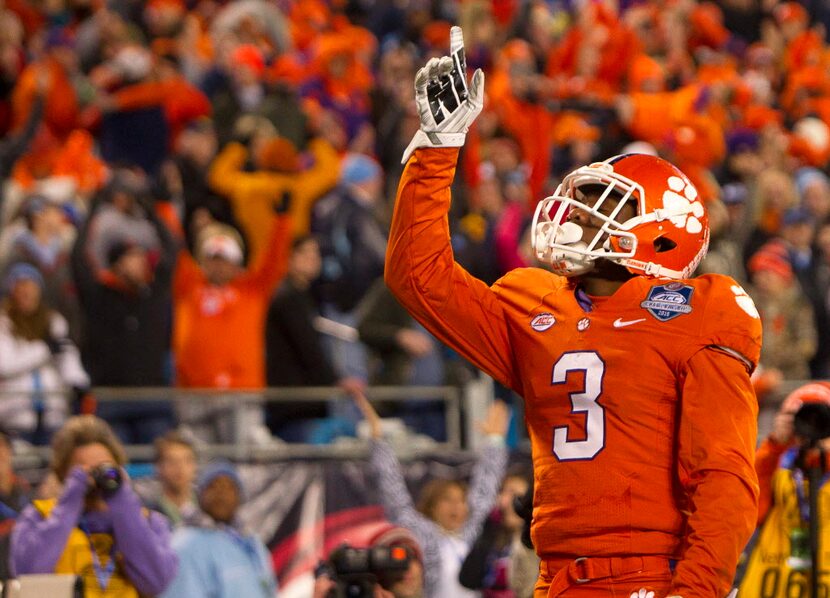 Dec 5, 2015; Charlotte, NC, USA; Clemson Tigers wide receiver Artavis Scott (3) celebrates...