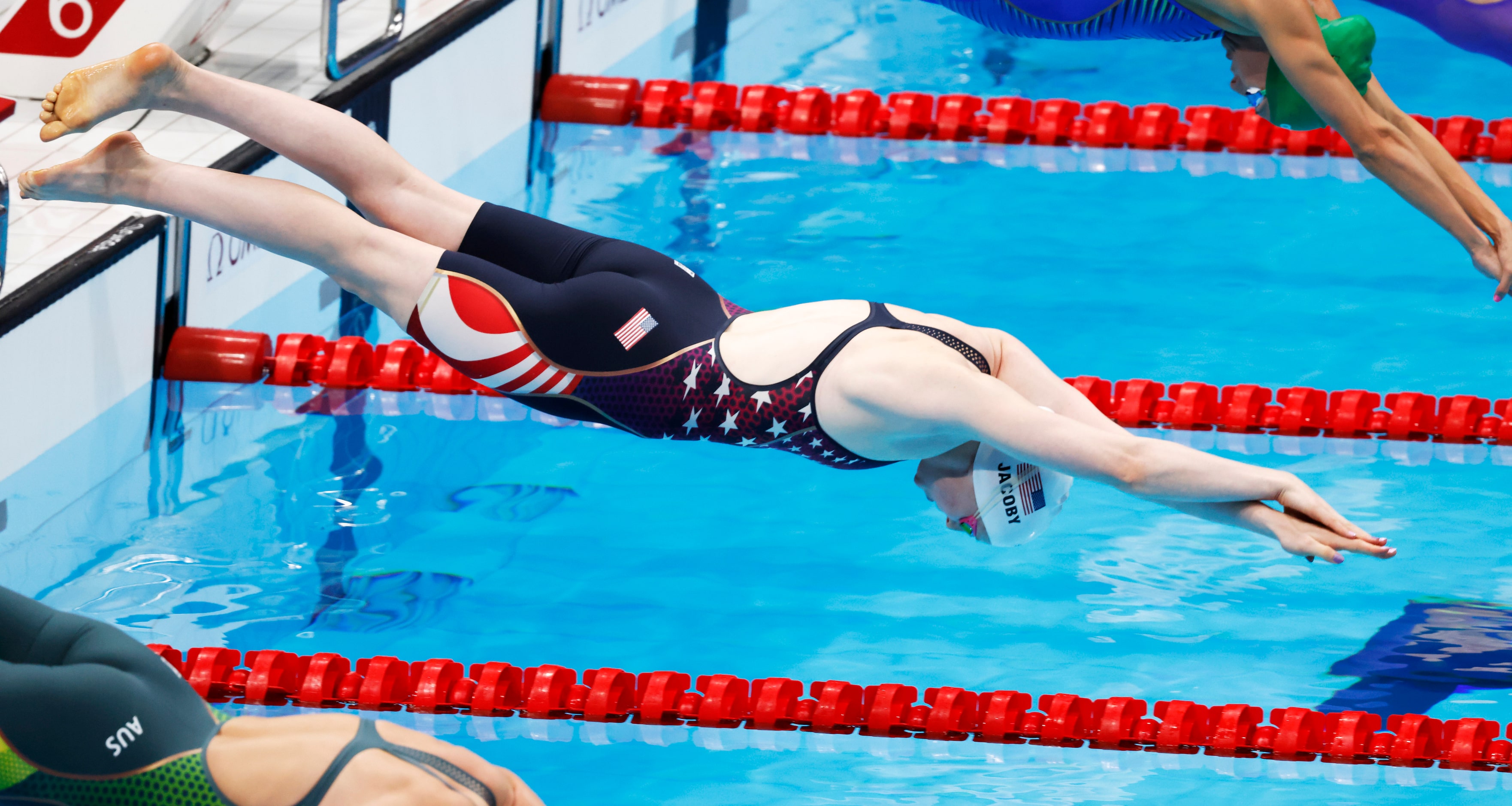 USA’s Lydia Jacoby competes in the women’s 50 meter breaststroke at a swim qualifying event...