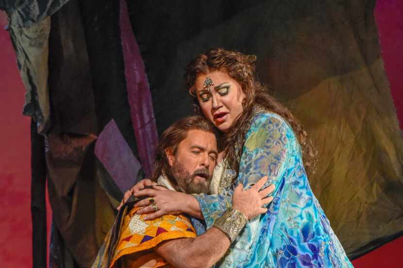 Samson (Clifton Forbis) and Dalila (Olga Borodina) in a scene from the Dallas Opera's...