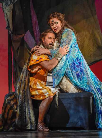 Samson (Clifton Forbis) and Dalila (Olga Borodina) in a scene from the Dallas Opera's...