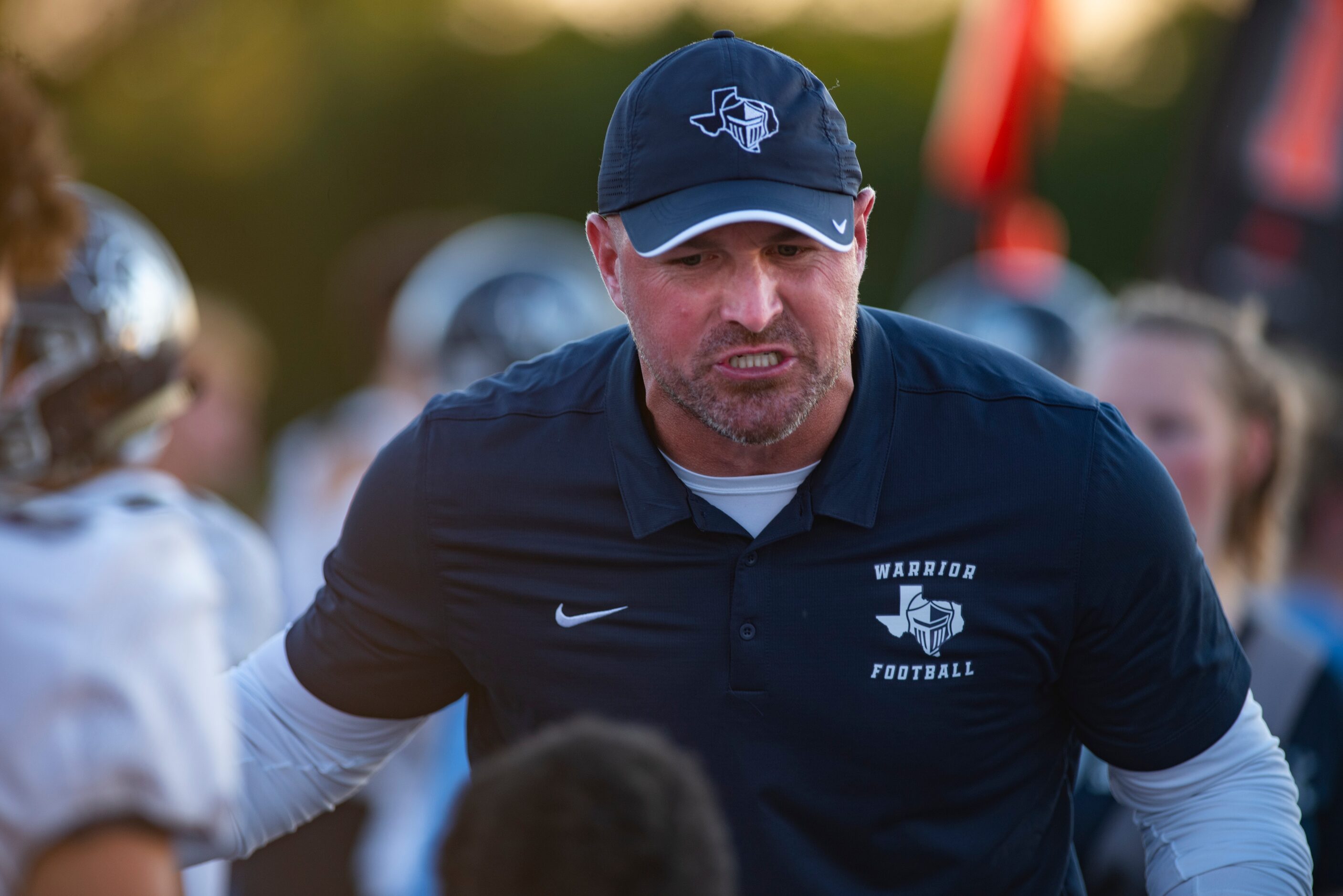 Argyle Liberty Christian Head Coach Jason Witten yells at his players after a bad possession...