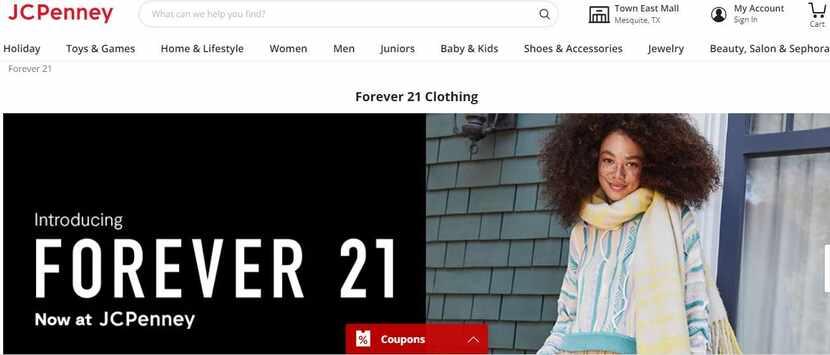Screen shot of the online launch of Forever 21 at J.C. Penney.