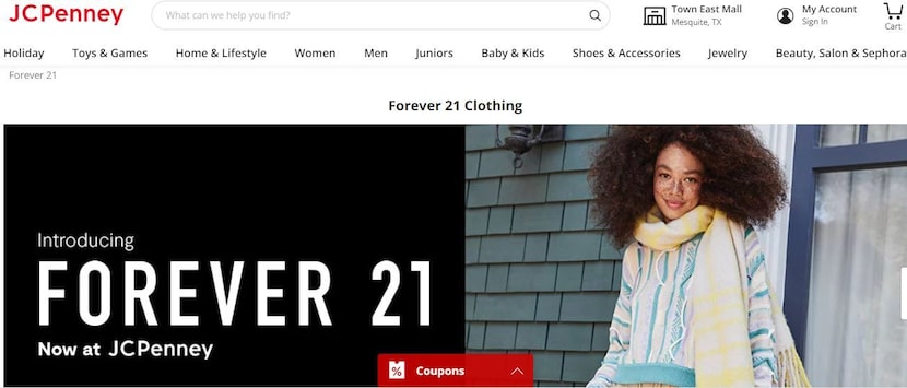 Screen shot of the online launch of Forever 21 at J.C. Penney.