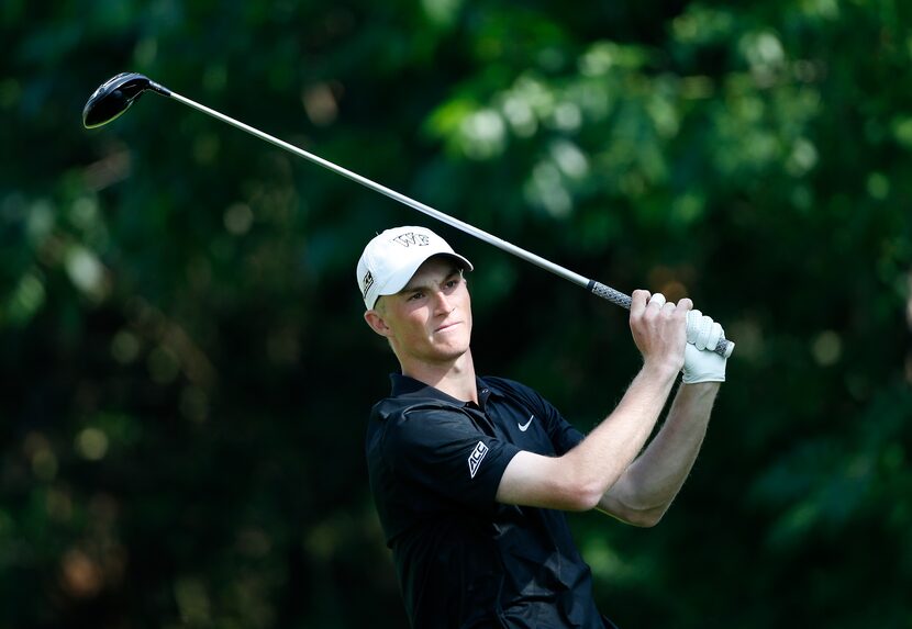 Will Zalatoris tees off on the 12th hole during round one of the Northern Trust Open at...