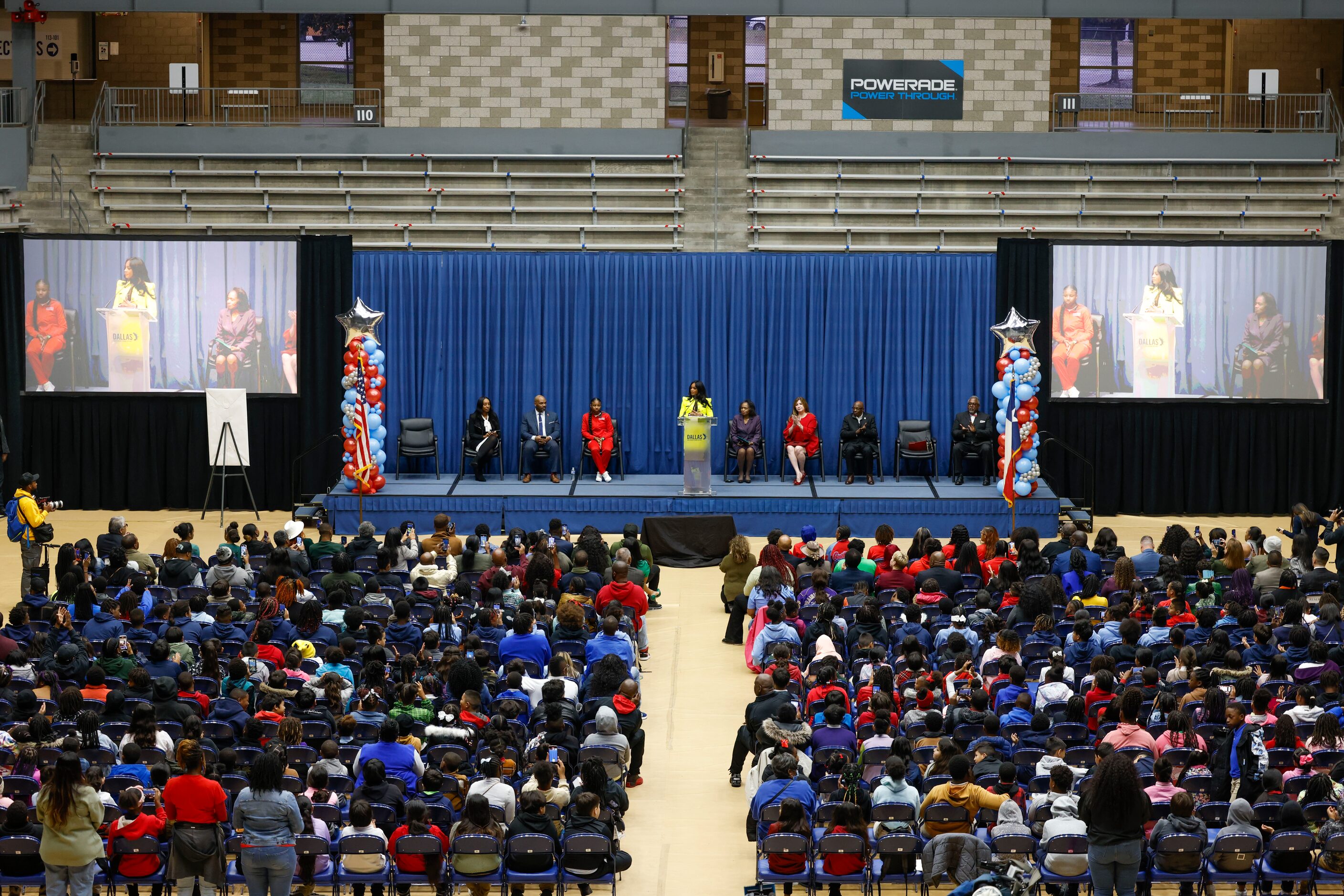 100 meters world champion Sha'Carri Richardson, speaks during a ceremony in which the track...