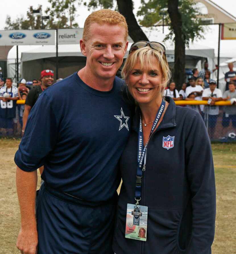 Dallas Cowboys head coach Jason Garrett and his wife, Brill, pose after their afternoon...