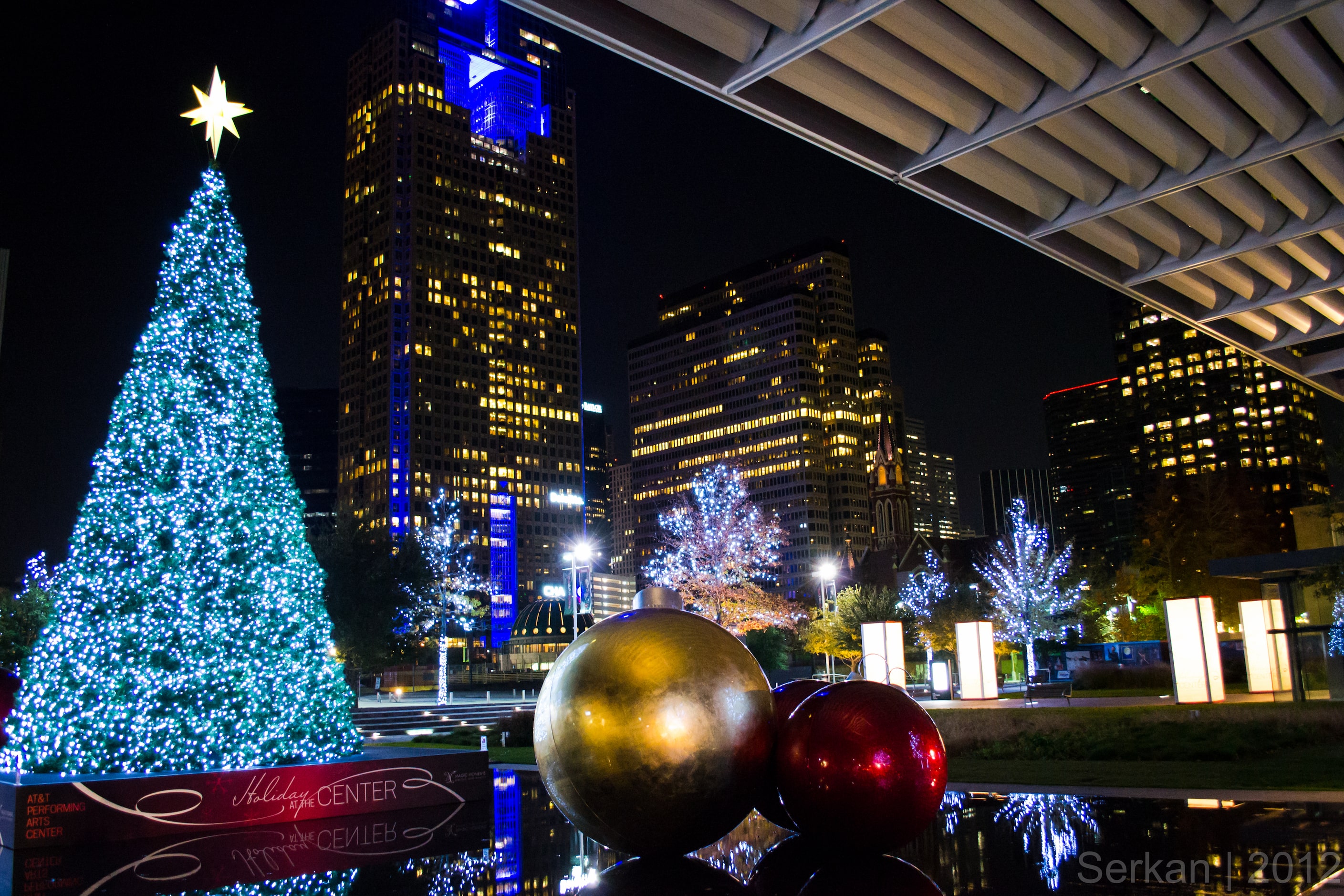 Serkan Zanagar captures the Winspear Opera House's holiday display against the city lights...