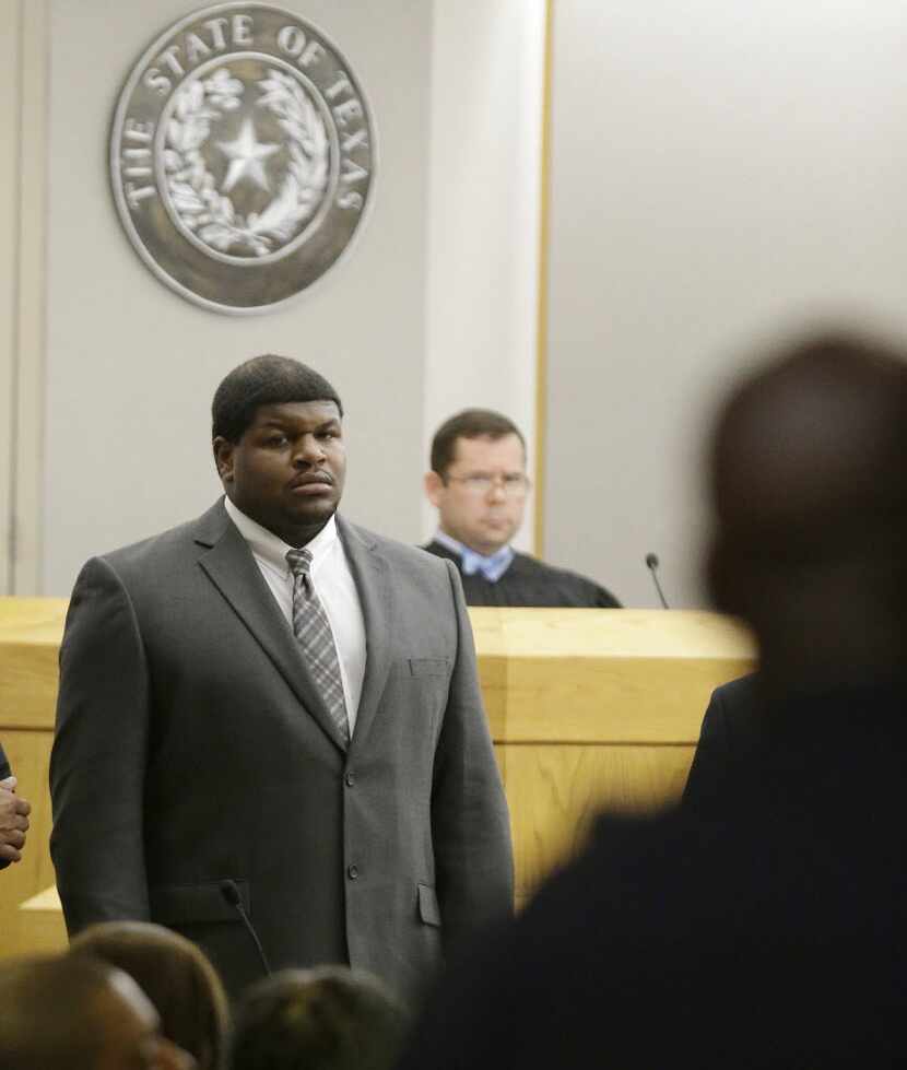 Former Dallas Cowboys Josh Brent stands in court during jury selection for his 2014 trial....