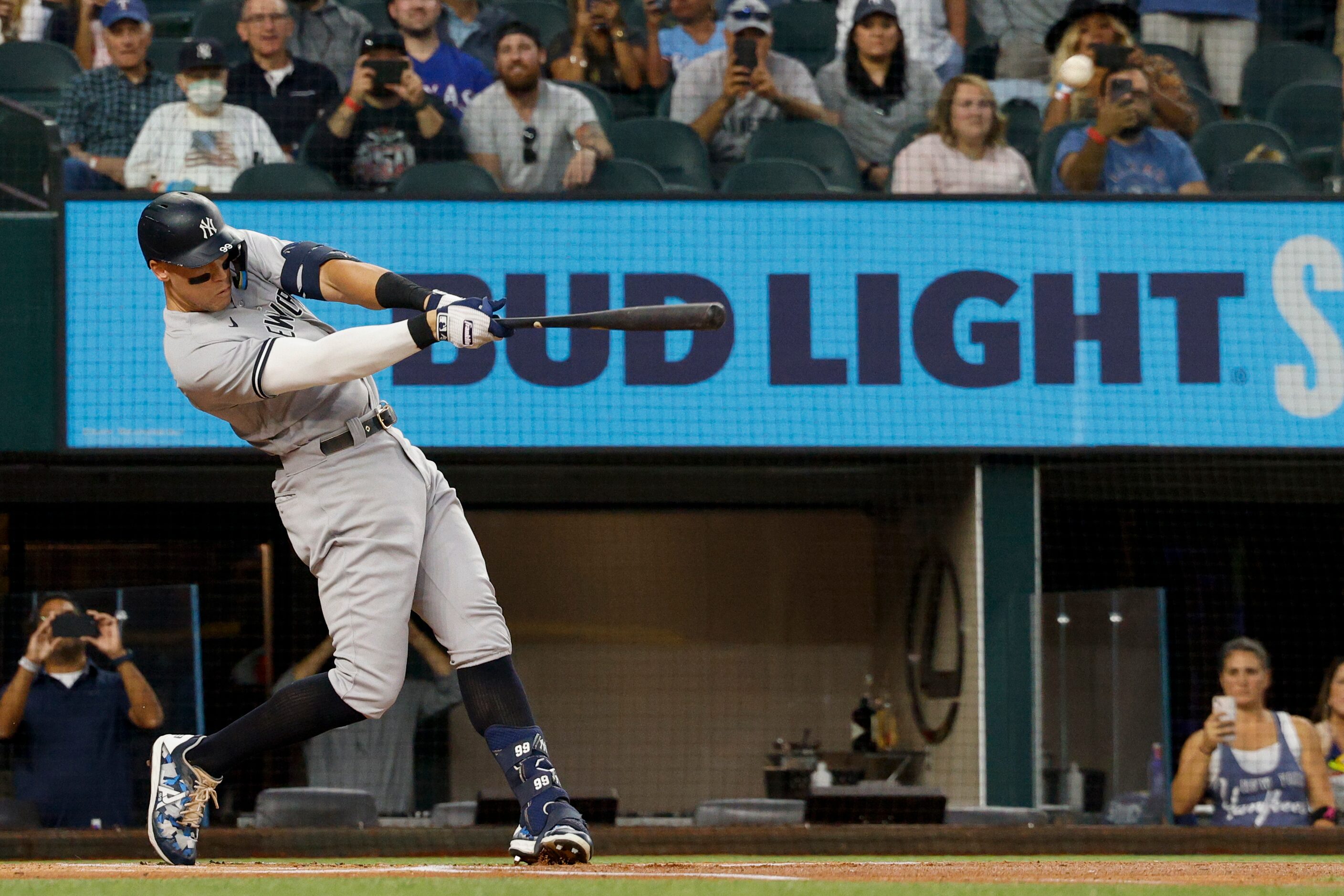 during the first inning of a game at Globe Life Field, Tuesday, Oct. 4, 2022 in Arlington,...