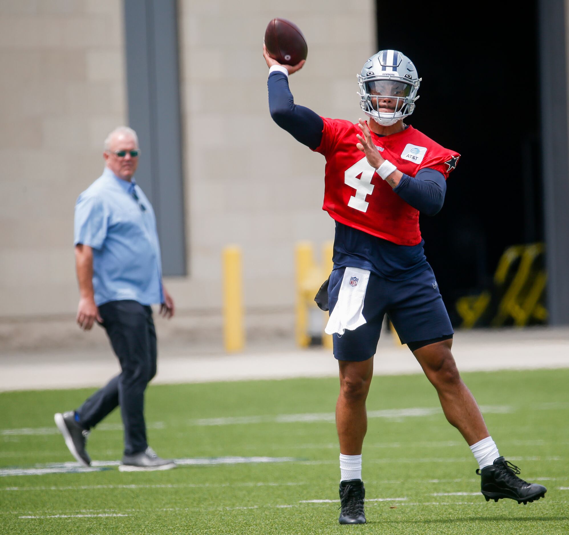 Dallas Cowboys quarterback Dak Prescott participates in OTAs as he