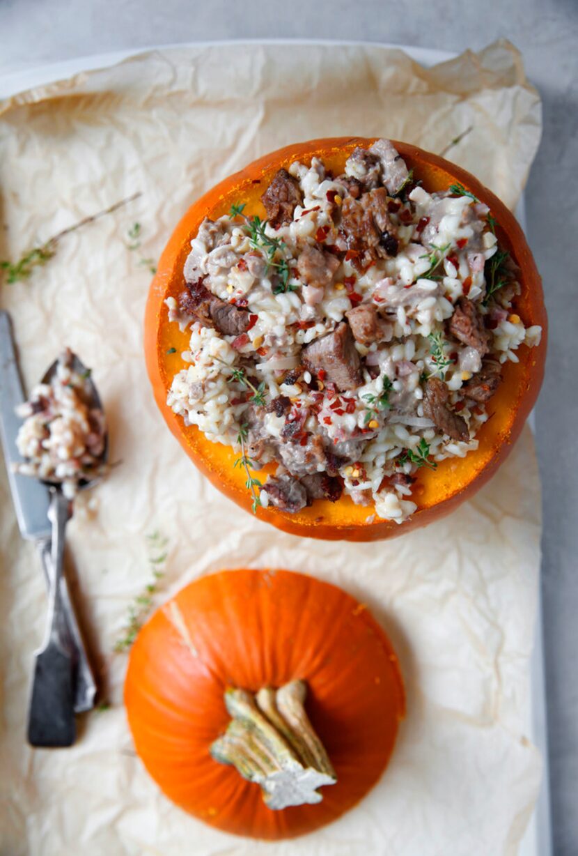 Baked Brisket and Rice Stuffed Pumpkin