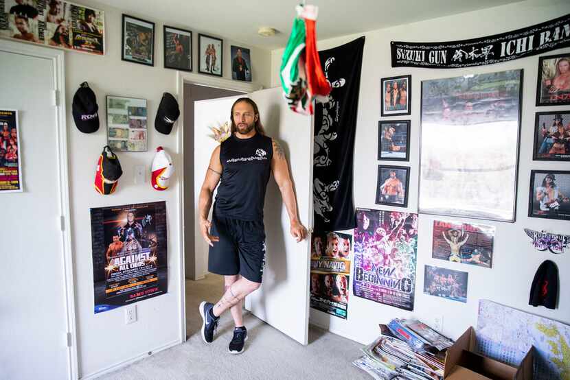 Professional wrestler Lance Hoyt looks around his home office in his Cedar Hill, Texas home...
