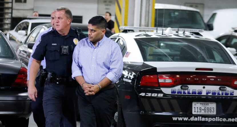 Wesley Mathews, right, adoptive father of Sherin Mathews, was transferred to the Dallas...