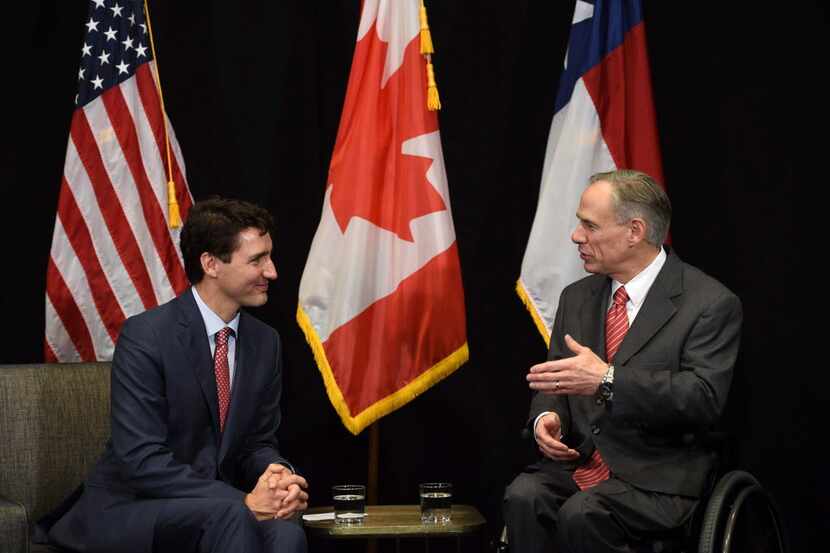 Prime Minister Justin Trudeau meets with Texas Gov. Greg Abbott.