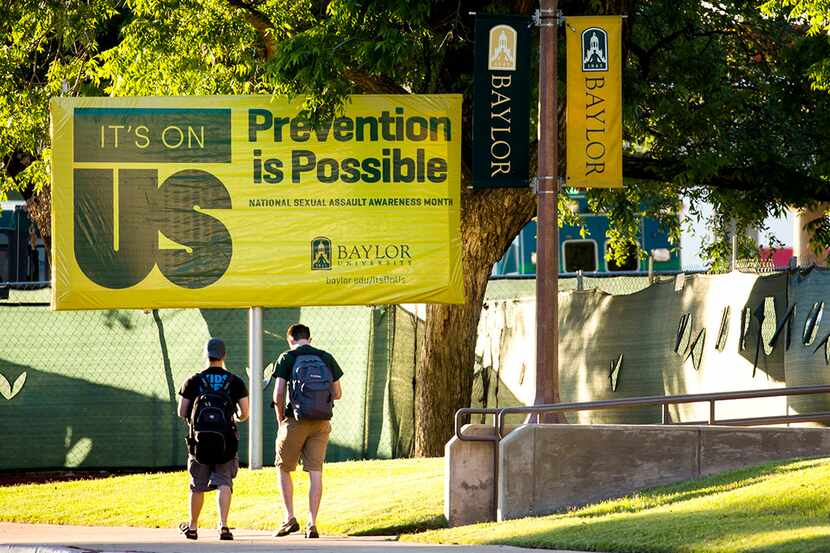  A Sexual Assault Awareness Month campaign sign was displayed on the Baylor University...
