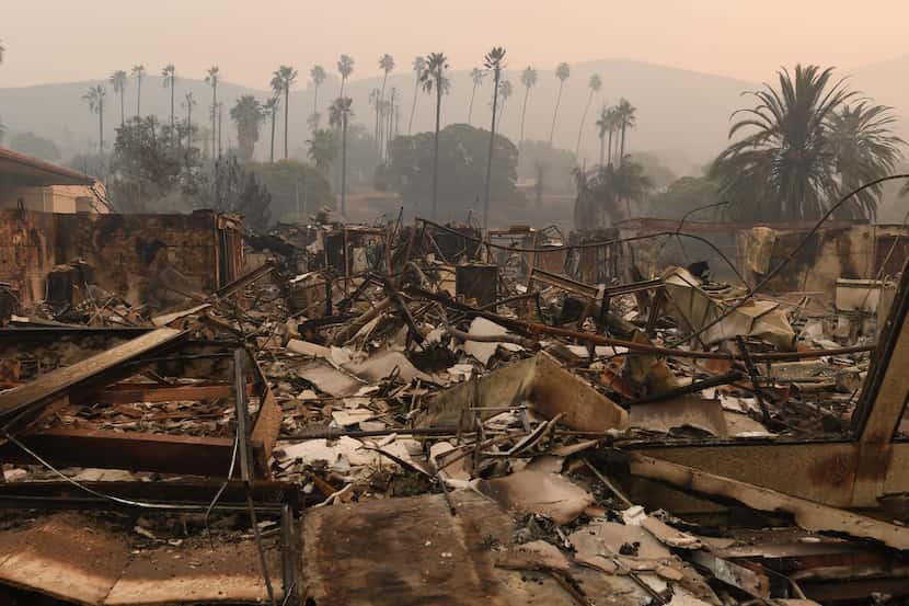 Trees are seen through the haze at the destroyed Vista del Mar Hospital after the Thomas...