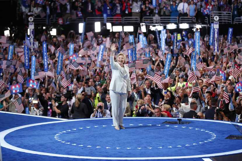 Hillary Clinton takes the stage to accept the party's presidential nomination, at the...