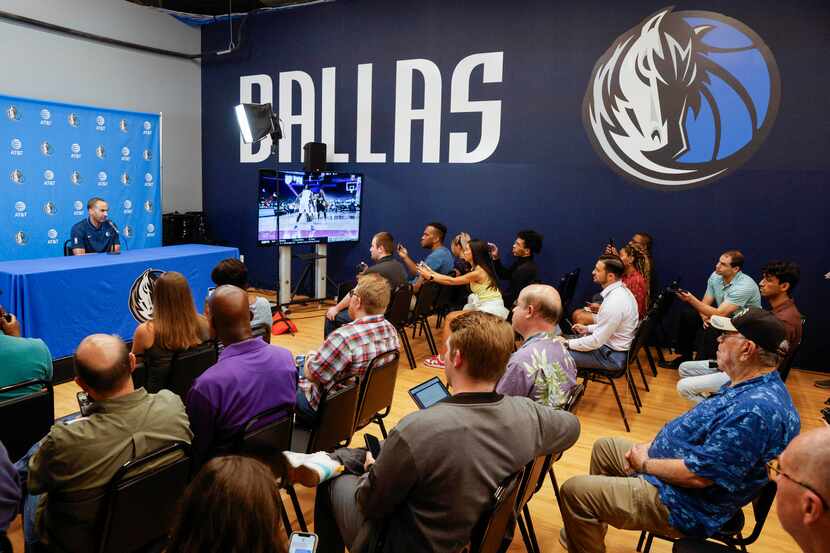 Dallas Mavericks general manager Nico Harrison speaks during a press conference before the...
