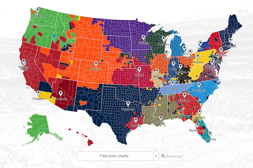 Not surprisingly, most of Texas is dominated by Dallas Cowboys fans...at least, on Twitter....