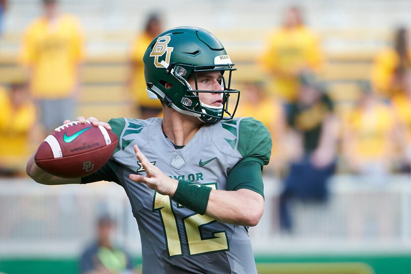 WACO, TX - SEPTEMBER 15:  Charlie Brewer #12 of the Baylor Bears drops back to pass against...