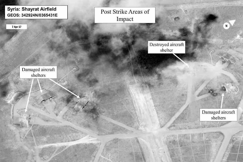 This satellite image released by the U.S. Department of Defense shows a damage assessment...