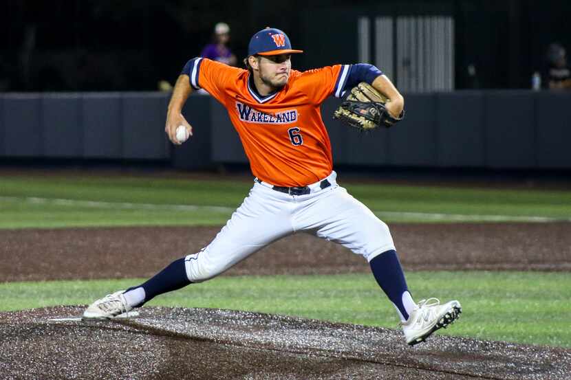 Frisco Wakeland pitcher Blake Sedatole (6) throws the ball during game two of the UIL...