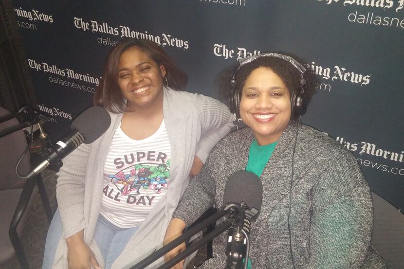 From left, co-hosts Dawn Burkes and Tawnell Hobbs hang out in the podcast room. Goodbye, TV...