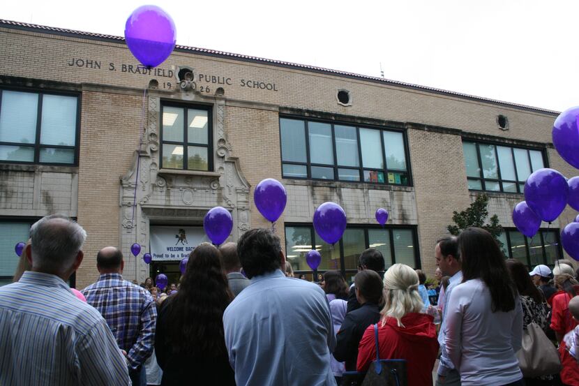 Parents, students and others in the community gathered Tuesday for a ceremony to dedicate a...