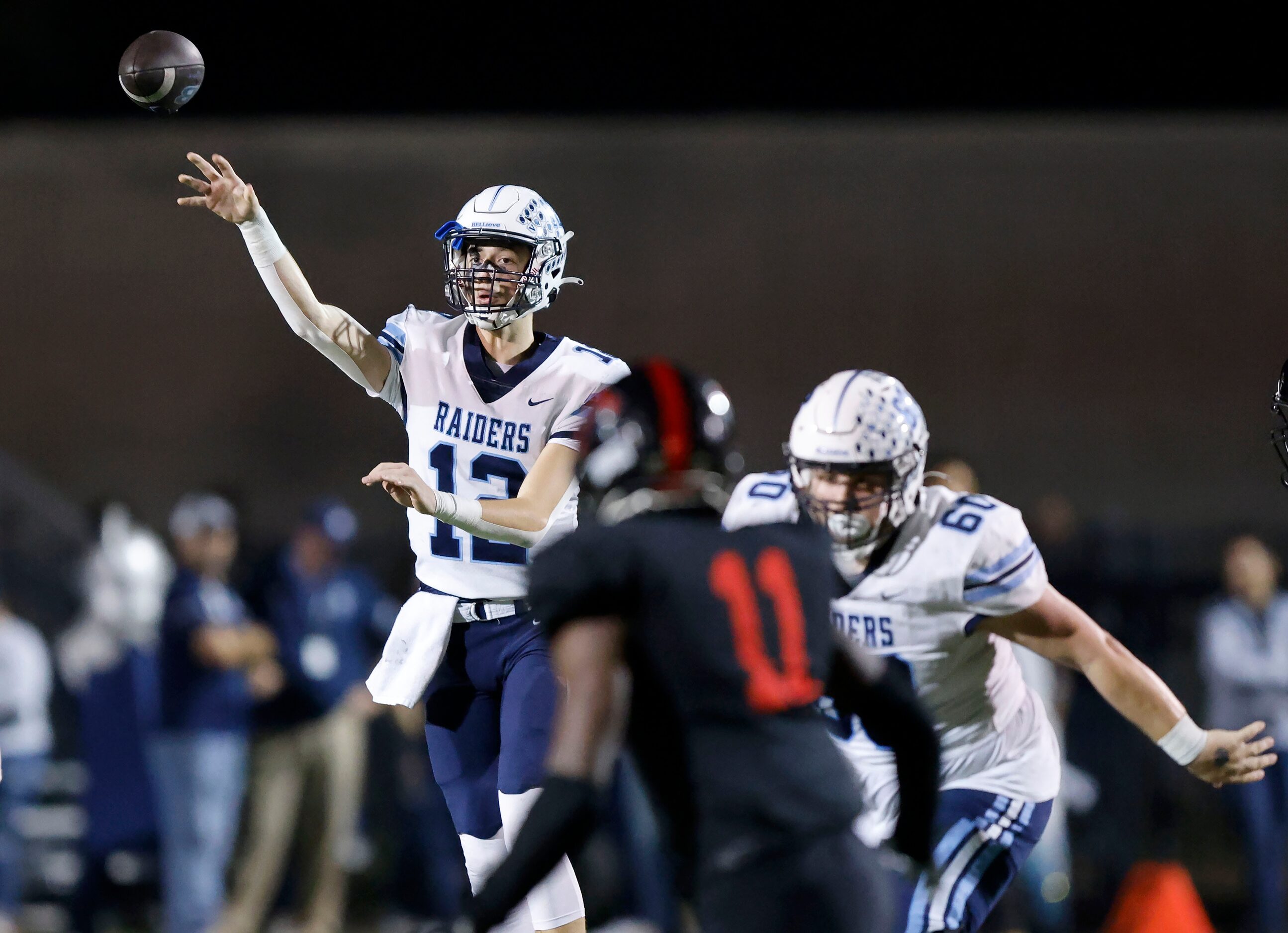 Hurst L.D. Bell quarterback Landen Garcia (12) throws a second quarter pass against Euless...