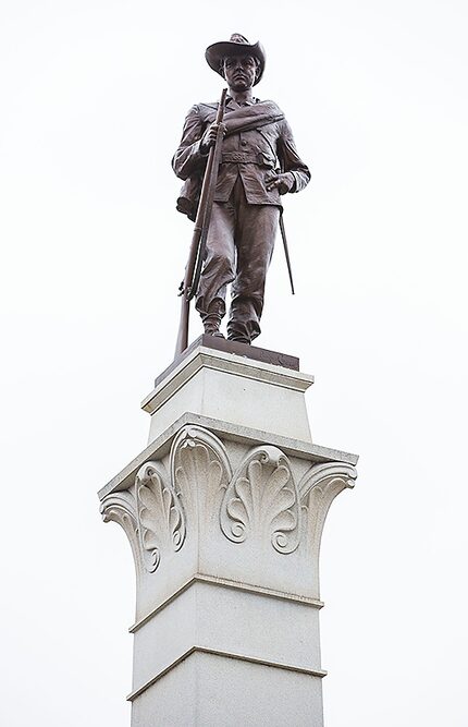 The Hood's Texas Brigade Monument stands outside the Capitol.