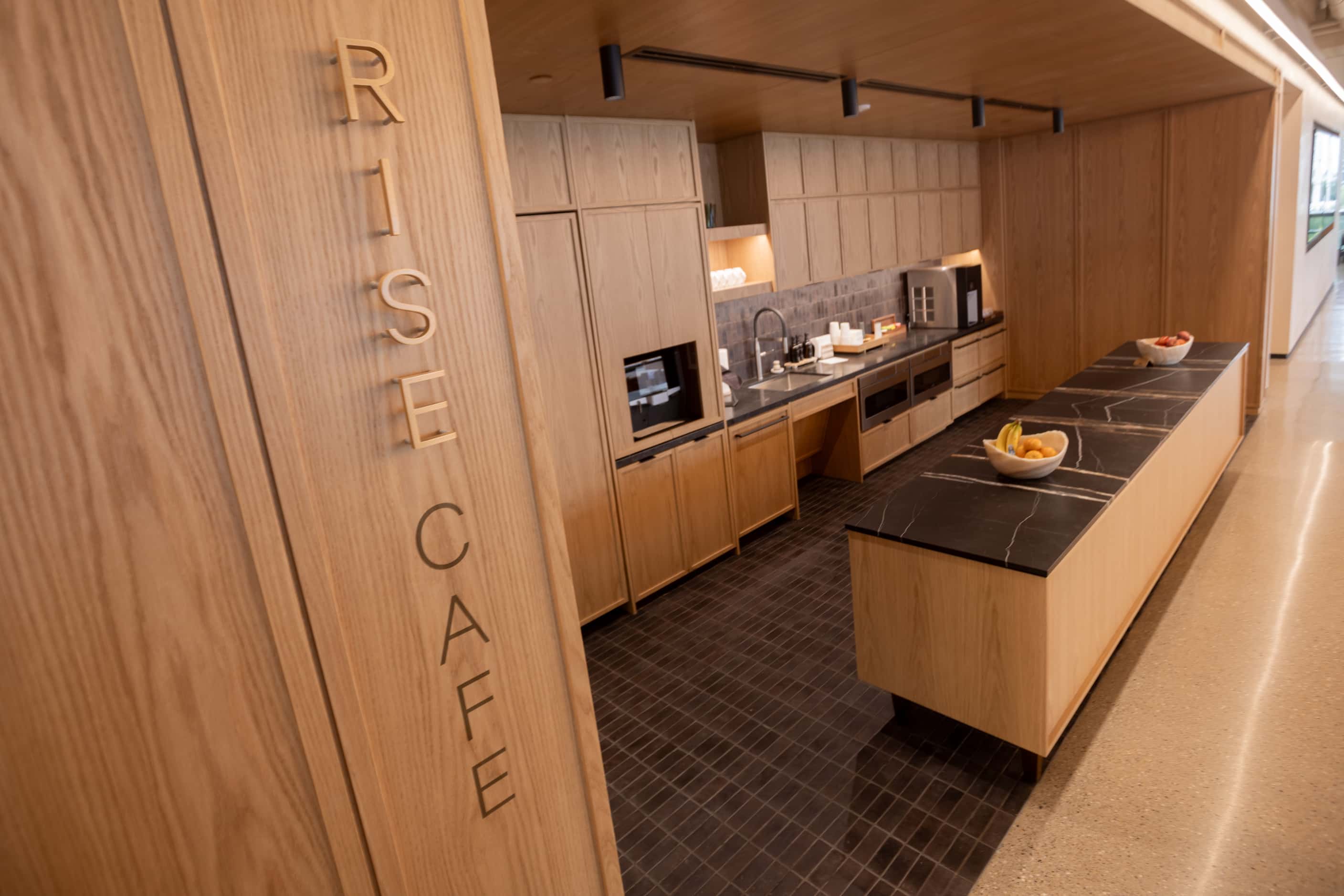 The RISE Café area at CBRE’s new global headquarters is stocked daily through a partnership...