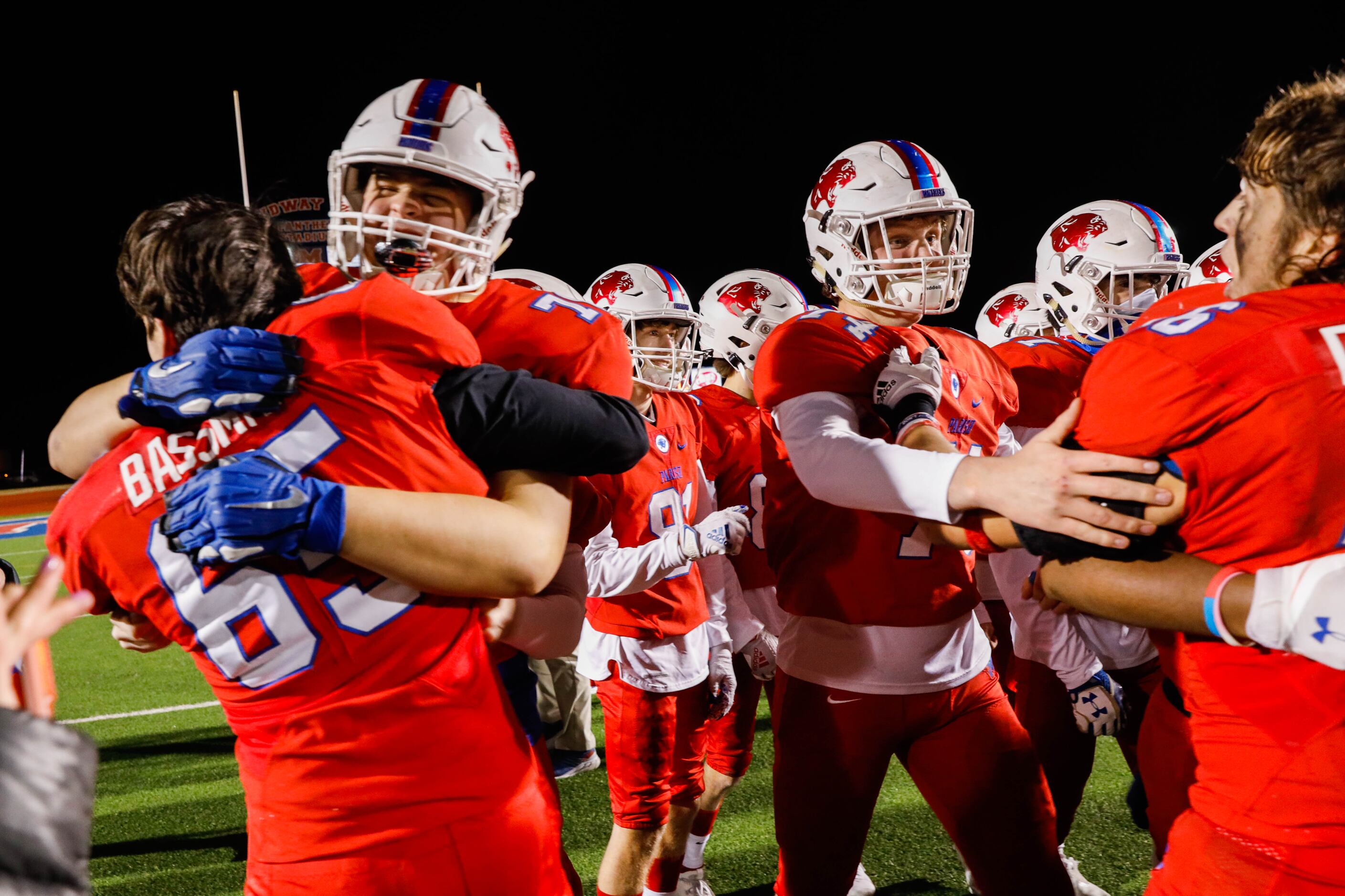 Parish Episcopal's players celebrate their win after winning the TAPPS Division I state...