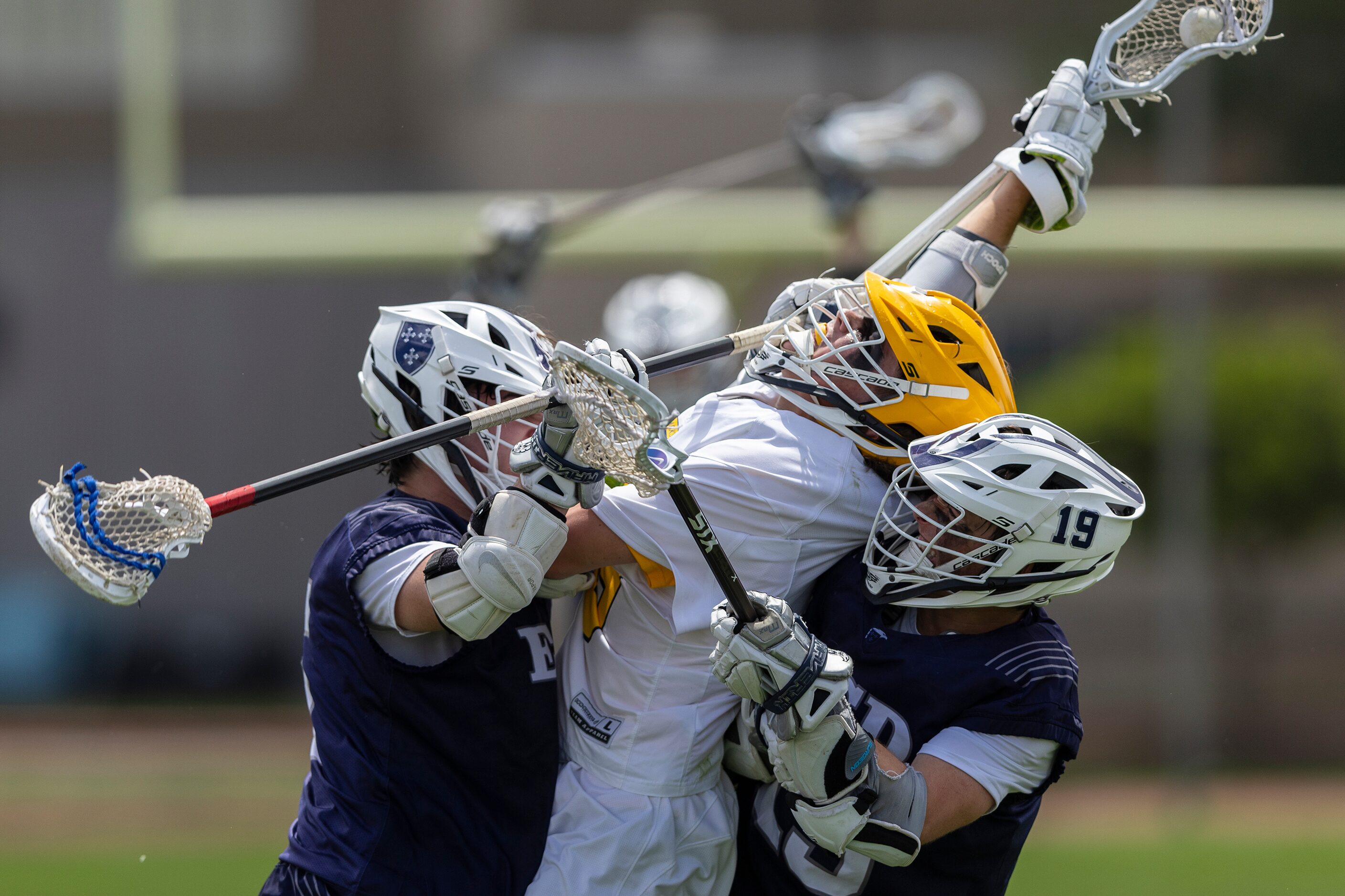 Episcopal School of Dallas’ Price Johnson, left, and Jake Swift, defend St. Mark's John...