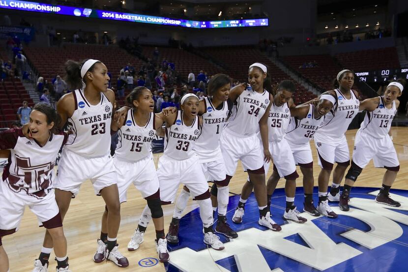 Texas A&M players line up following a regional semifinal against DePaul in the NCAA women's...